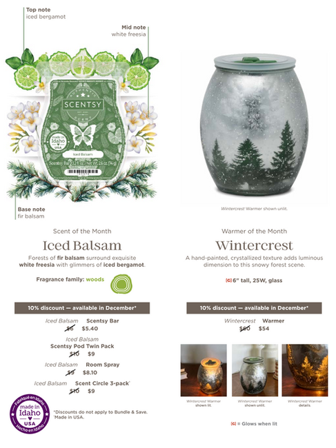 December 2025 Scentsy Warmer and Scent of the Month brochure