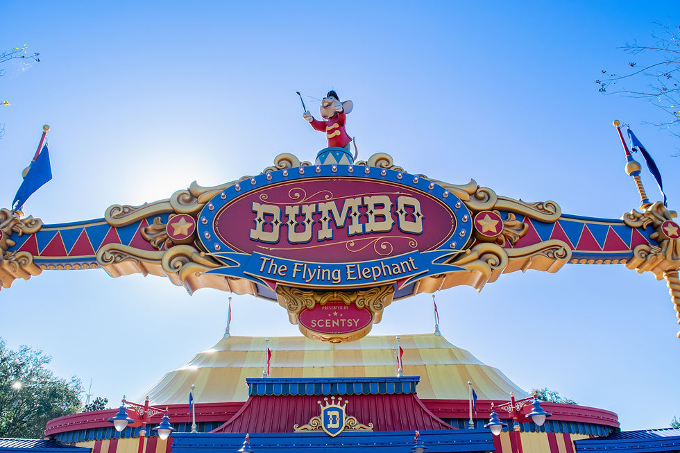 Dumbo the Flying Elephant sign Sponsored by Scentsy
