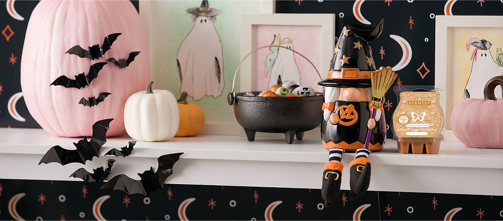 Wicked Cute Scentsy Warmer sitting on a Halloween mantle