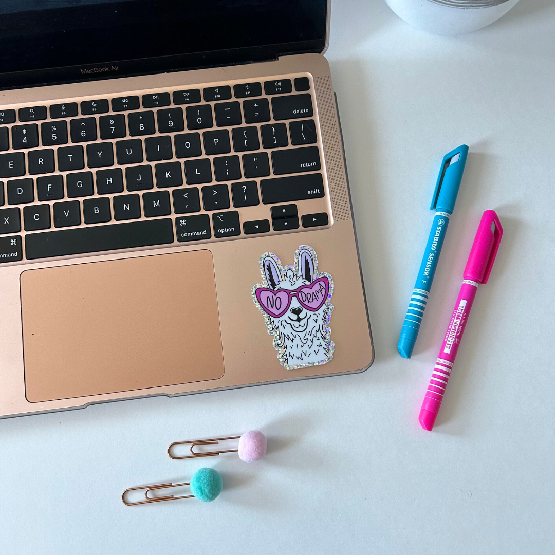 Glitter No Drama Llama 3" Sticker