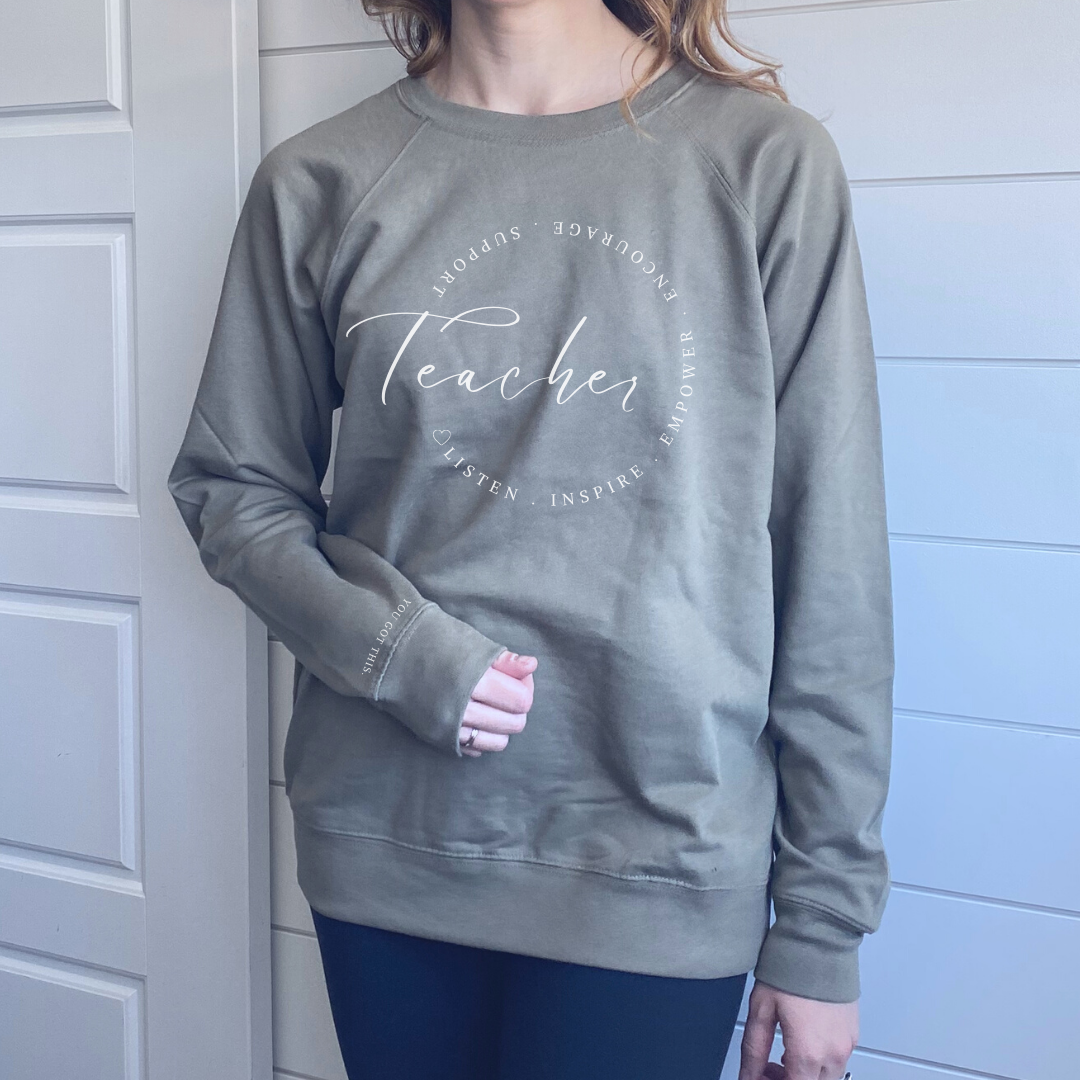 "Teacher Circle" Lightweight Crewneck (Olive)