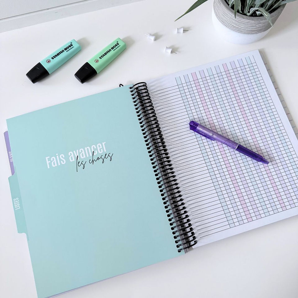 French teacher planner with laminated cover and metal coil, teacher checklists, attendance