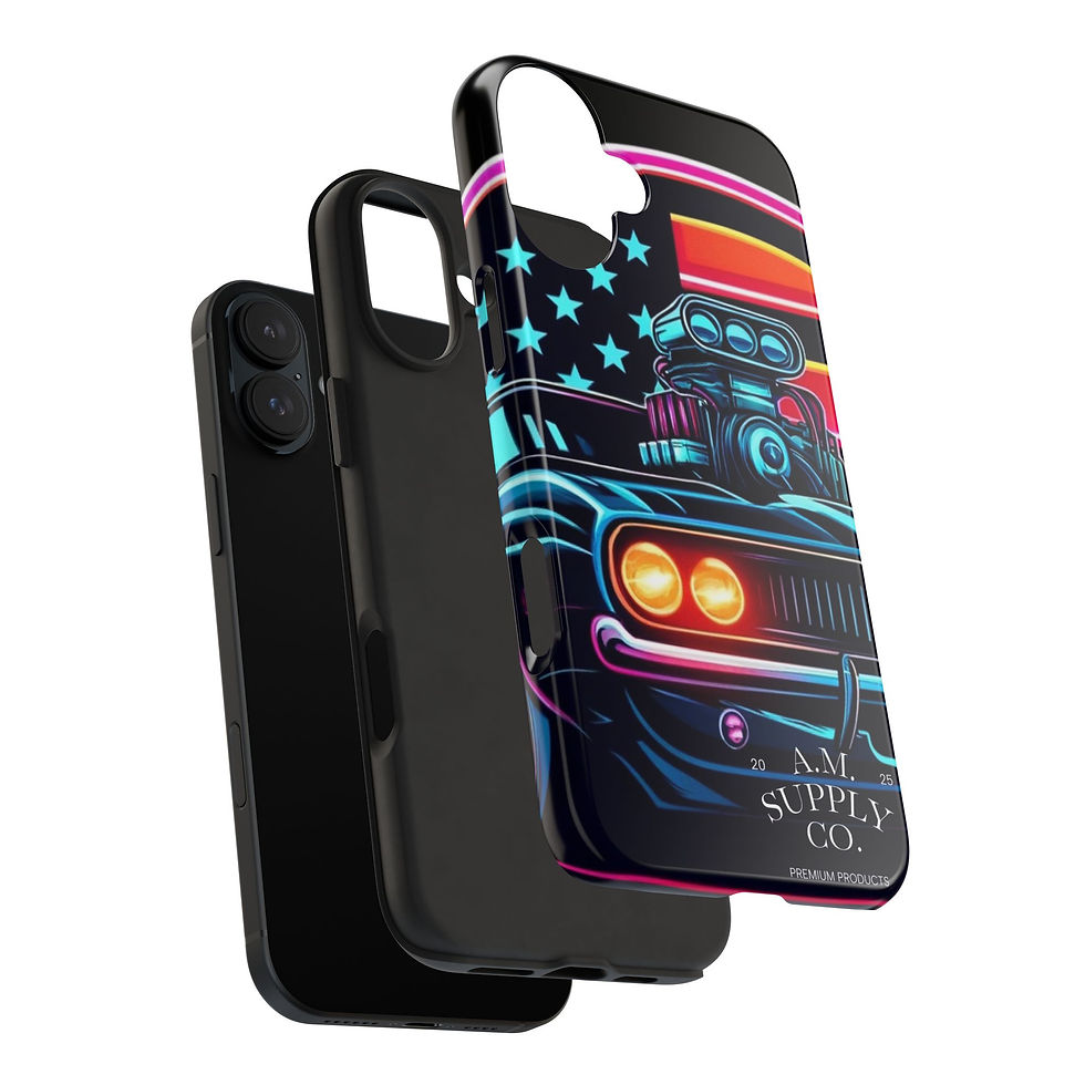 Thumbnail: Phone Case — Neon Muscle Car American Flag Design (Tough Protective Case)
