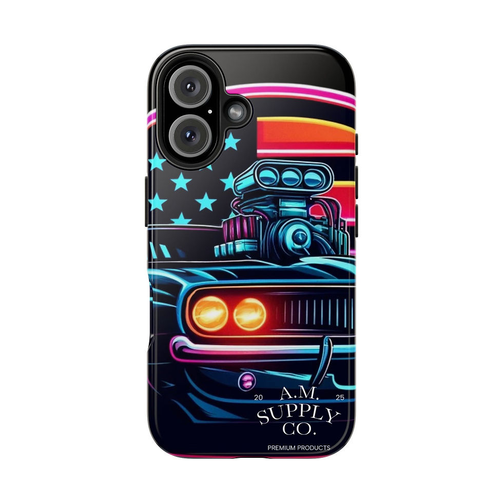 Thumbnail: Phone Case — Neon Muscle Car American Flag Design (Tough Protective Case)