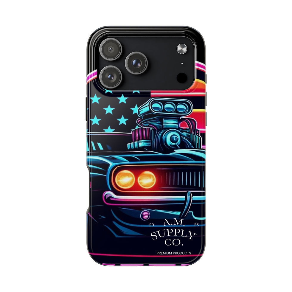 Thumbnail: Phone Case — Neon Muscle Car American Flag Design (Tough Protective Case)