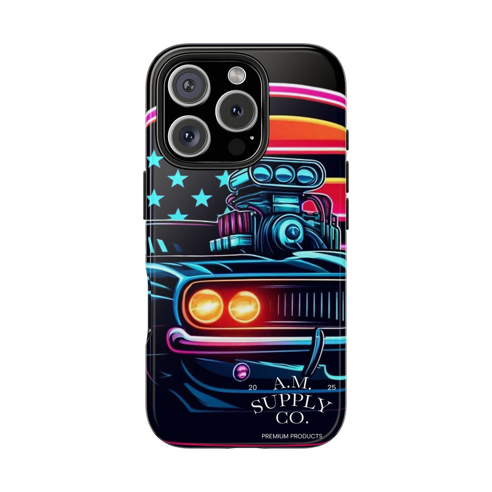 Thumbnail: Phone Case — Neon Muscle Car American Flag Design (Tough Protective Case)