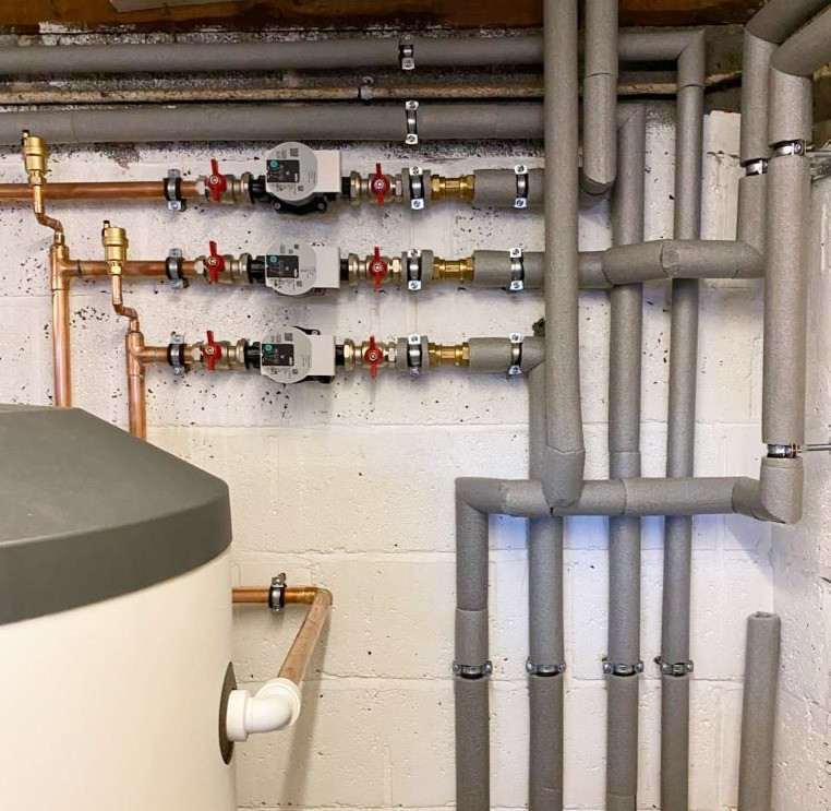 Complex array of new central heating piping