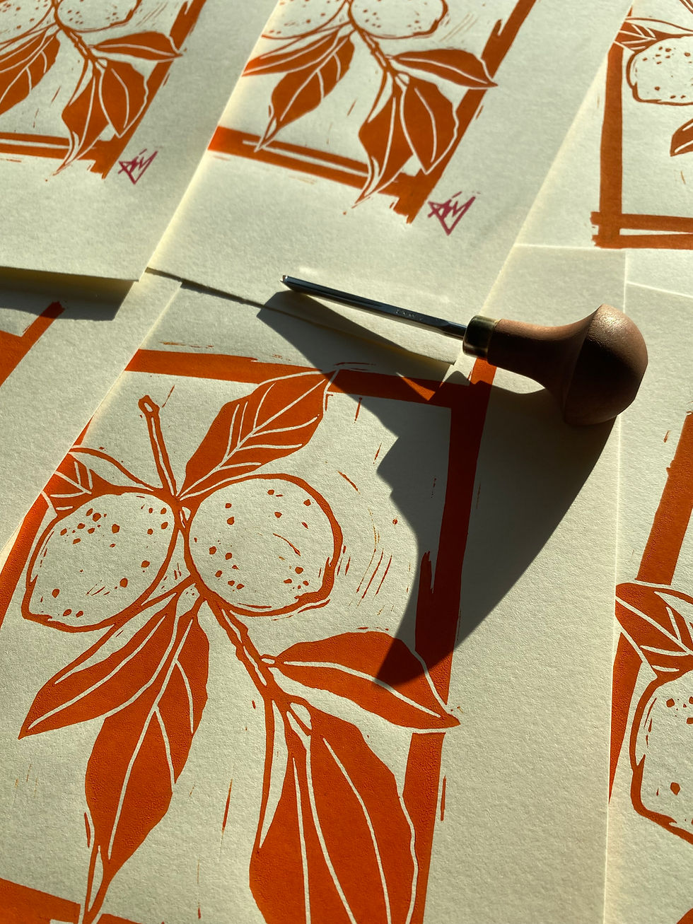 Linocut print of lemons, Ágnes Artworks