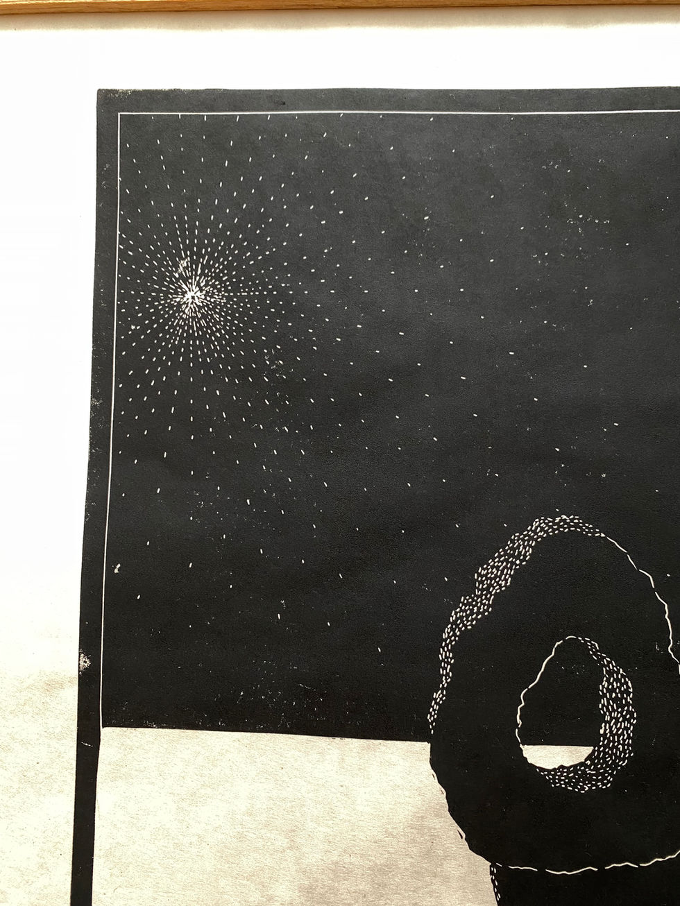 Abstract linocut print of stone artwork