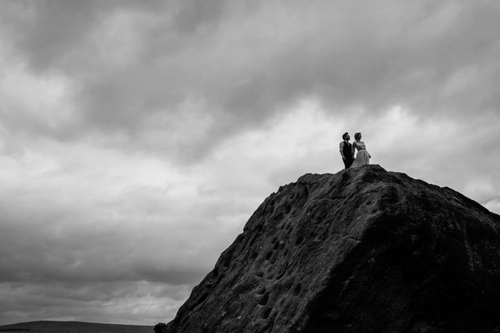 wedding portraits at the cow and calf rocks at Ilkley Moor