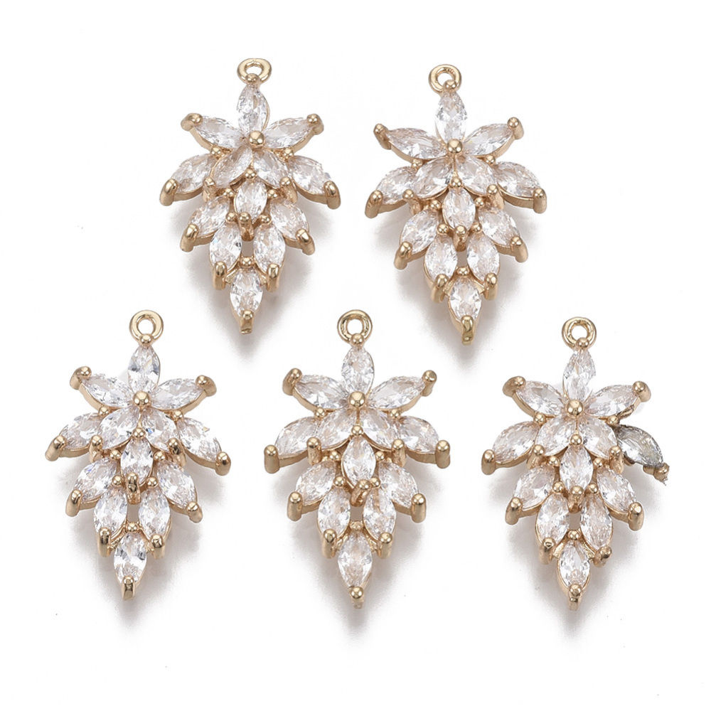 Glass Faceted Leaf Light Gold Pendants [24,5mm long]