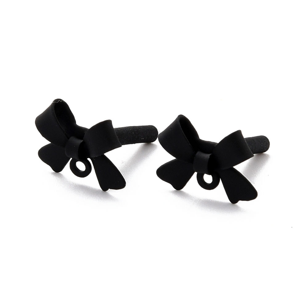 Black Bowknot Alloy Stud with 925 Sterling Silver Pin