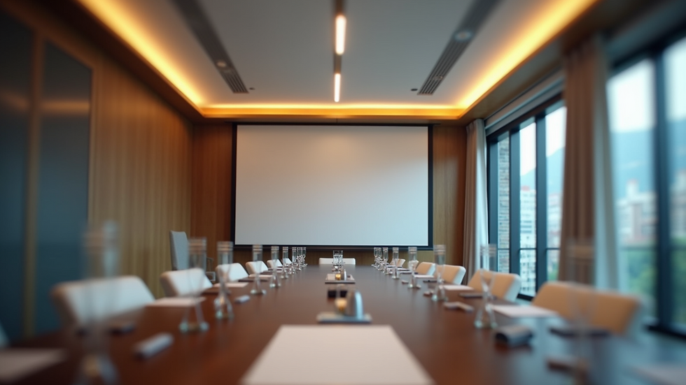 Eye-level view of a modern conference room set up for a professional event