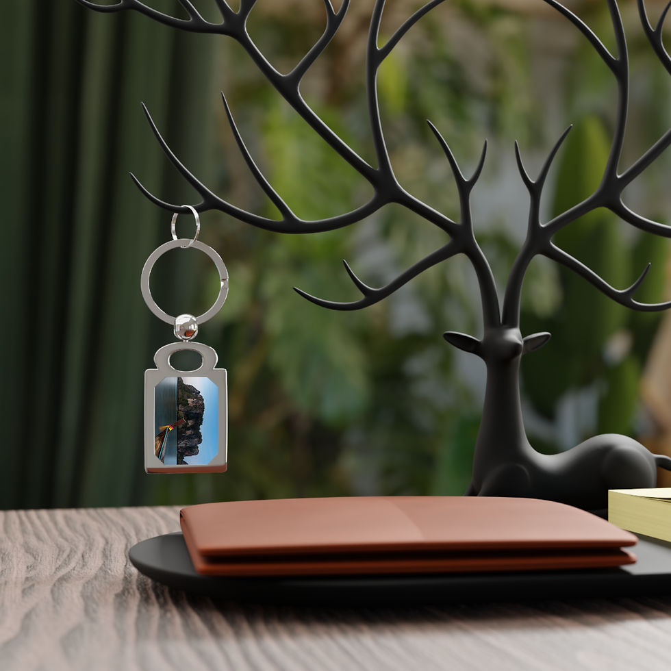 Thumbnail: Custom photo keychain with longtail boat and limestone cliffs at Railay Beach, Krabi, Thailand.