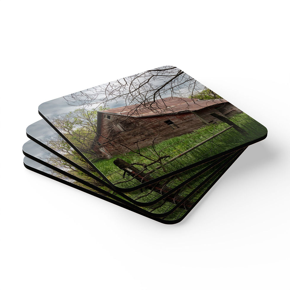 Thumbnail: Custom photo drink coaster set with image of an early 20th century barn in northern Kansas.