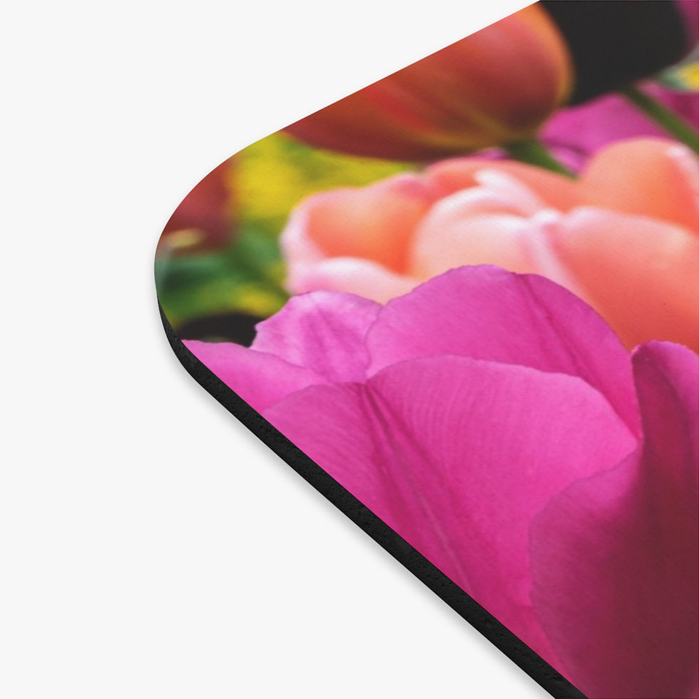 Thumbnail: Custom photo mouse pad, colorful tulips, corner view.