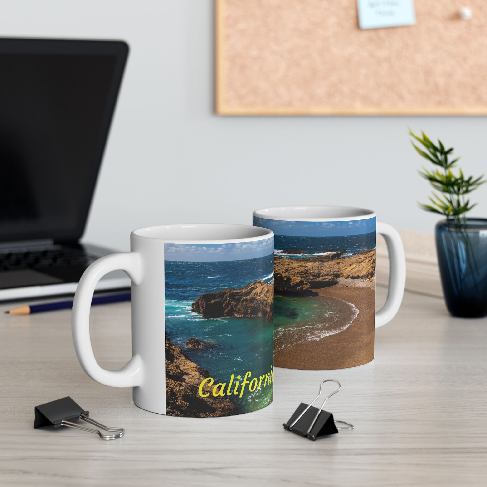 California - Monterey Coastal Beach Right-Handed Ceramic Photo Mug