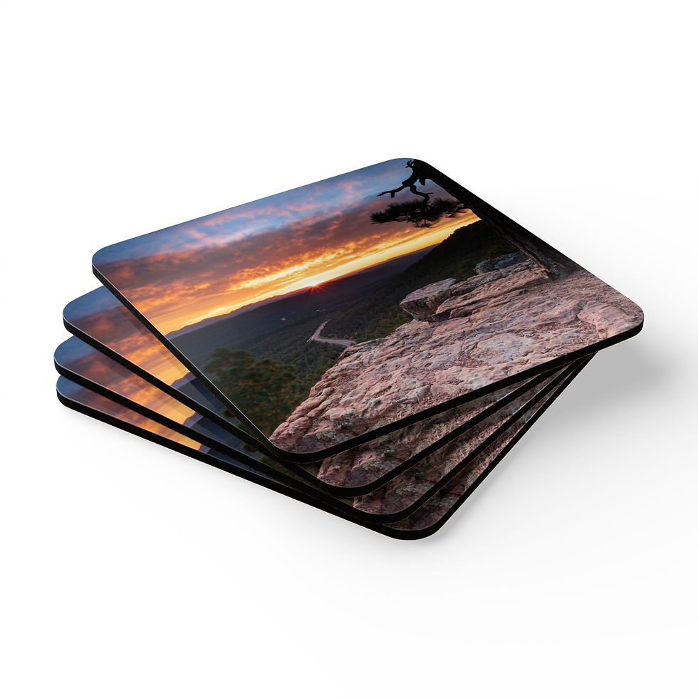 Thumbnail: Custom photo drink coaster set with image of a stunning colorful sunset, in the pine forest of central Arizona.