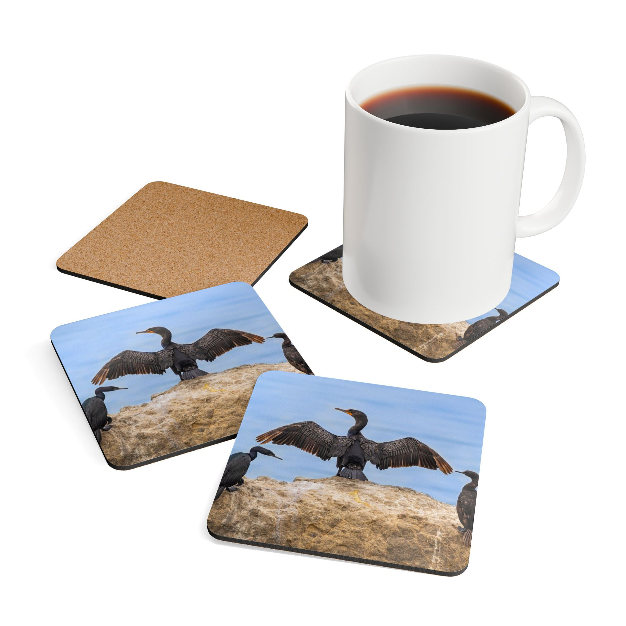 Wildlife - Cormorant Birds Eco-Friendly Cork-Backed Coasters (Set of 4)