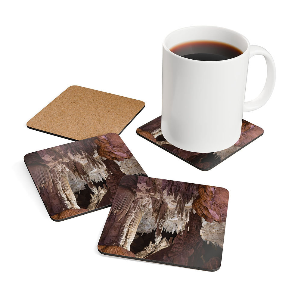 Thumbnail: Custom photo drink coaster set with colorful stalactites in Diamond Cave at Railay Beach, Krabi, Thailand.