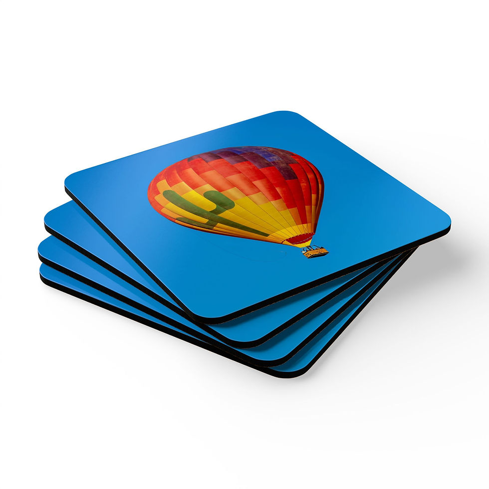 Thumbnail: Custom photo drink coaster set with image of hot air passenger balloon, emblazoned with picture of a saguaro cactus.