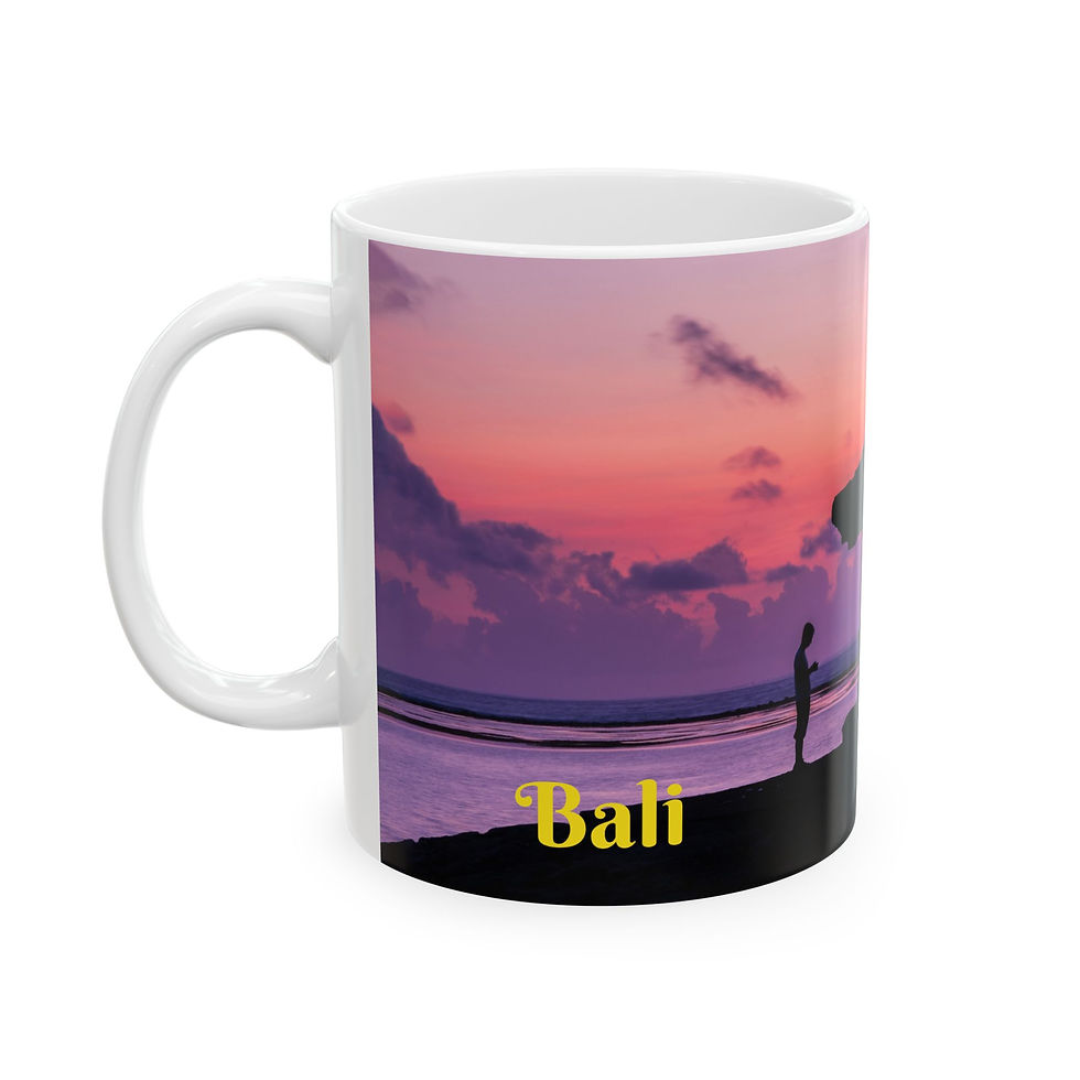 Thumbnail: Bali - Colorful Pagoda Beach Sunrise Right-Handed Ceramic Photo Mug