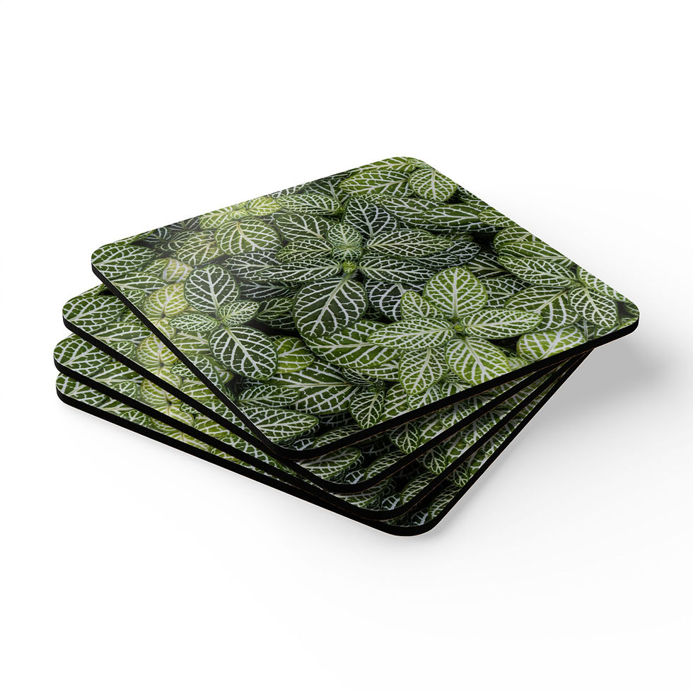 Thumbnail: Custom photo drink coaster set with image of a field of patterned mosaic plant leaves.