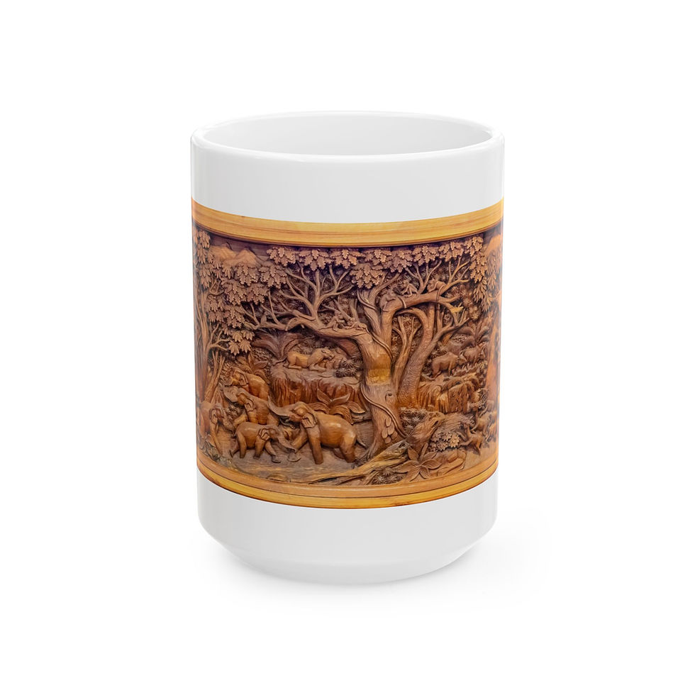 Thumbnail: Thailand - Intricate Wood Relief Carving Ceramic Photo Mug