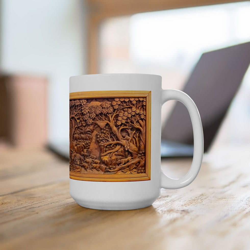 Thumbnail: Thailand - Intricate Wood Relief Carving Ceramic Photo Mug