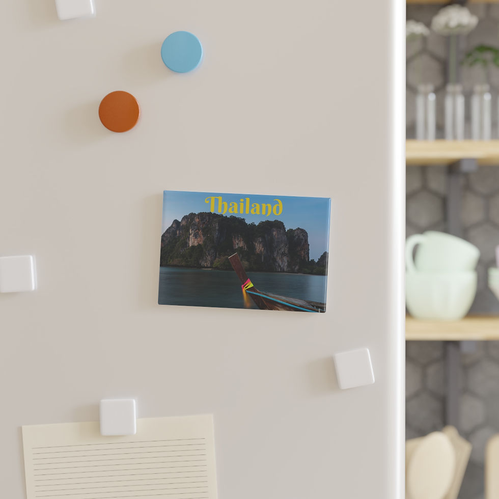 Thumbnail: Rectangular refrigerator magnet with longtail boat and limestone cliffs at Railay Beach in Krabi, Thailand.
