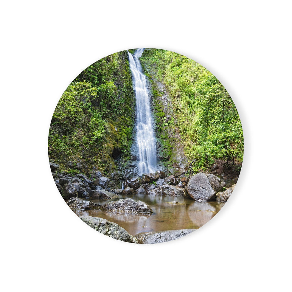 Thumbnail: Custom single photo drink coaster with image of beautiful Lulumahu waterfall in Oahu, Hawaii.