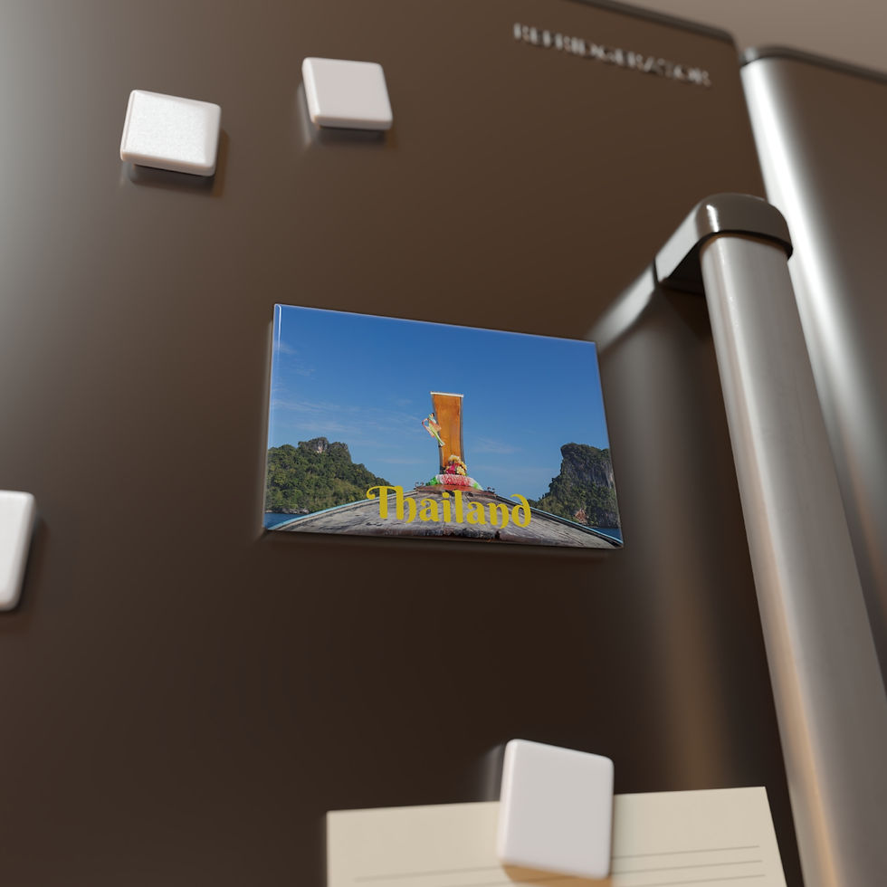 Thumbnail: Rectangular refrigerator magnet with local longtail boat and tropical islands in the Andaman Sea, Krabi, Thailand.
