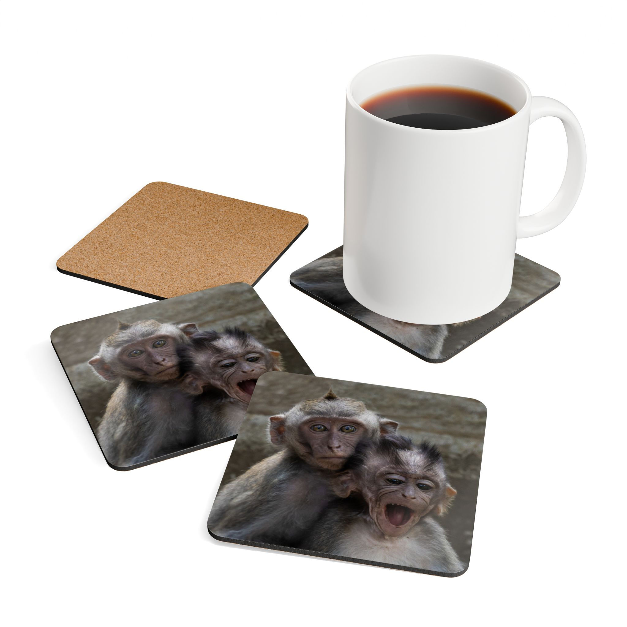 Wildlife - Baby Monkey Pair Eco-Friendly Corkwood Coasters - Set of 4