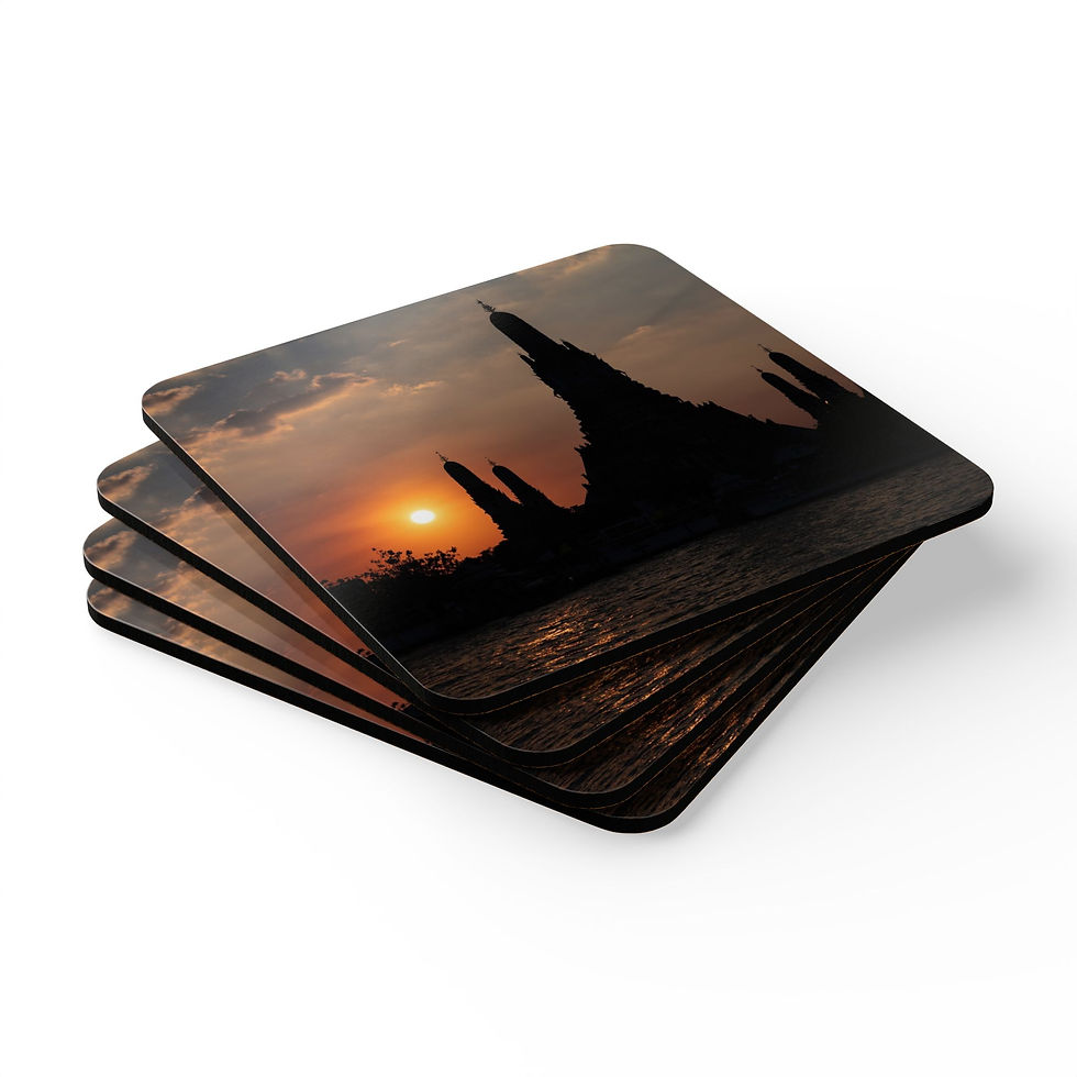 Thumbnail: Thailand Temple Sunset Silhouette Eco-Friendly Cork Coasters - Set of 4
