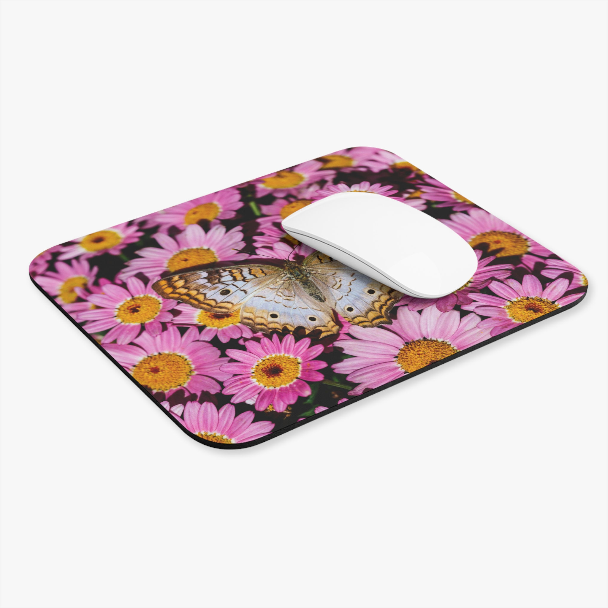 Wildlife - White Peacock Butterfly, Pink Flowers Mouse Pad