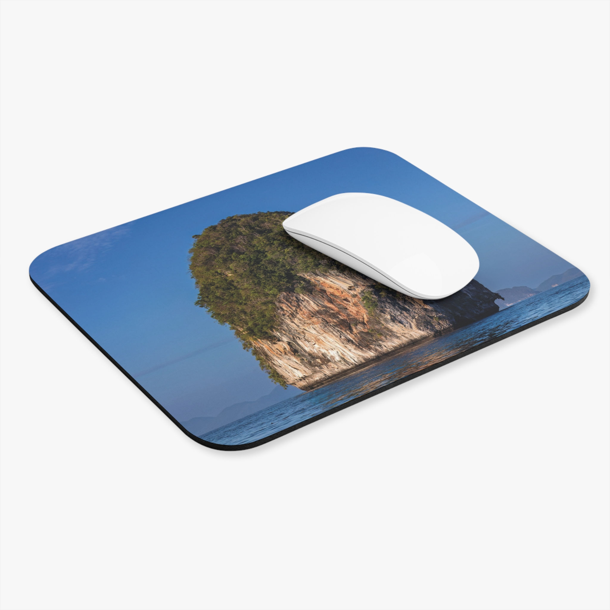 Custom photo mouse pad with tropical island sea stack and limestone cliffs, in the Andaman Sea near Krabi, Thailand.