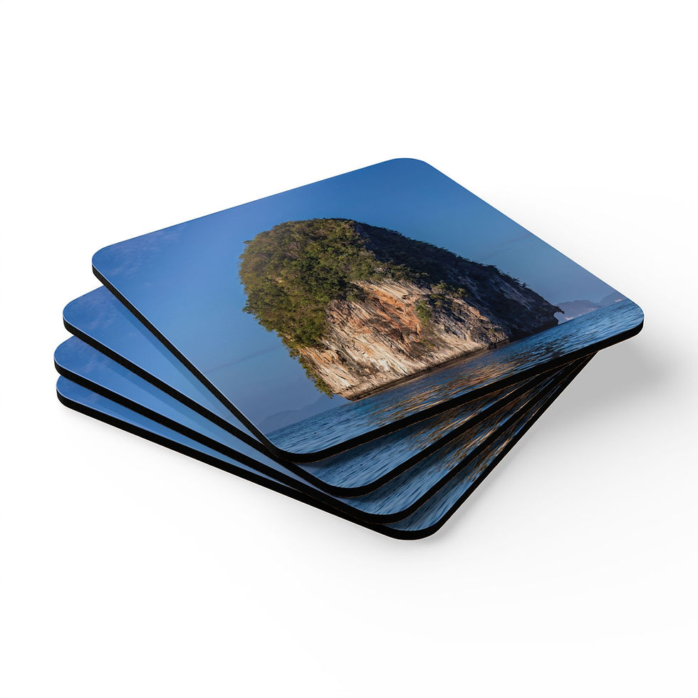 Thumbnail: Custom photo drink coaster set with a tropical island limestone sea stack, in the Andaman Sea, Krabi, Thailand.