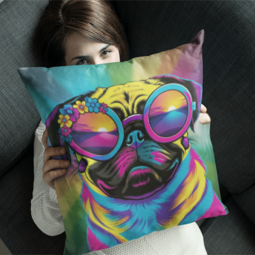 Hippy Happy Dog Pug Throw Cushion