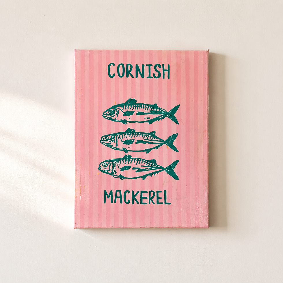 Cornish mackerel canvas art pink coastal painting