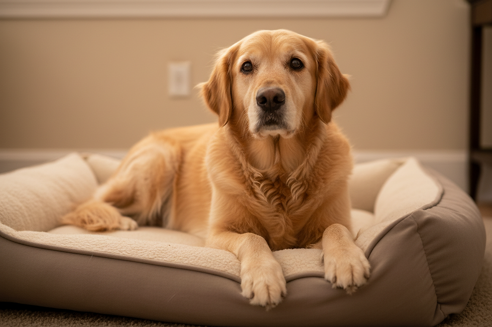 adult dog on dog bed