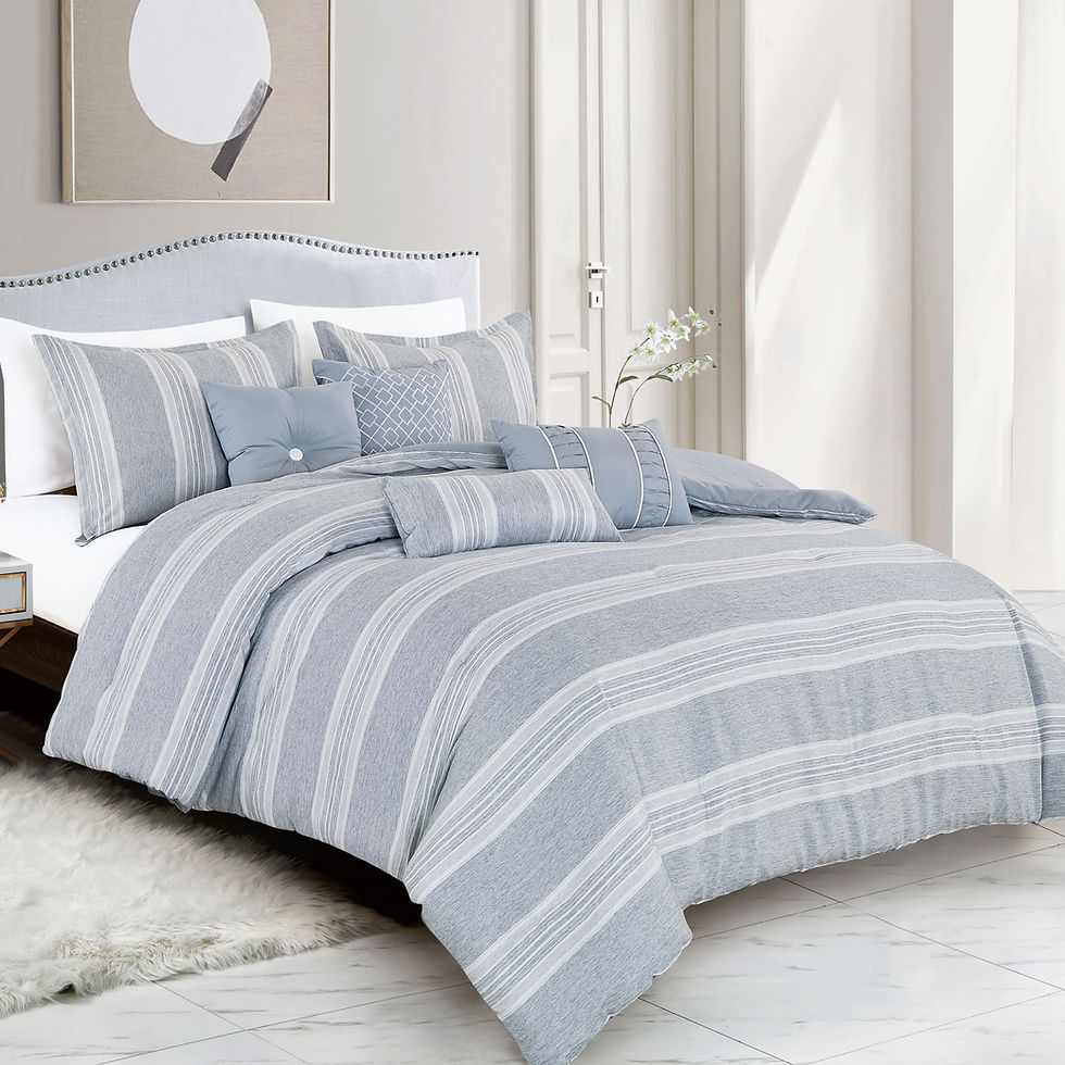 Blue Striped Yarn Dyed Comforter Set