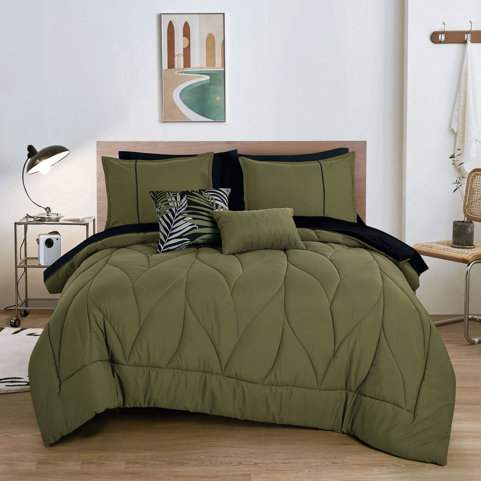 Bed in a Bag 9-Piece Olive Green Comforter and Sheet Set
