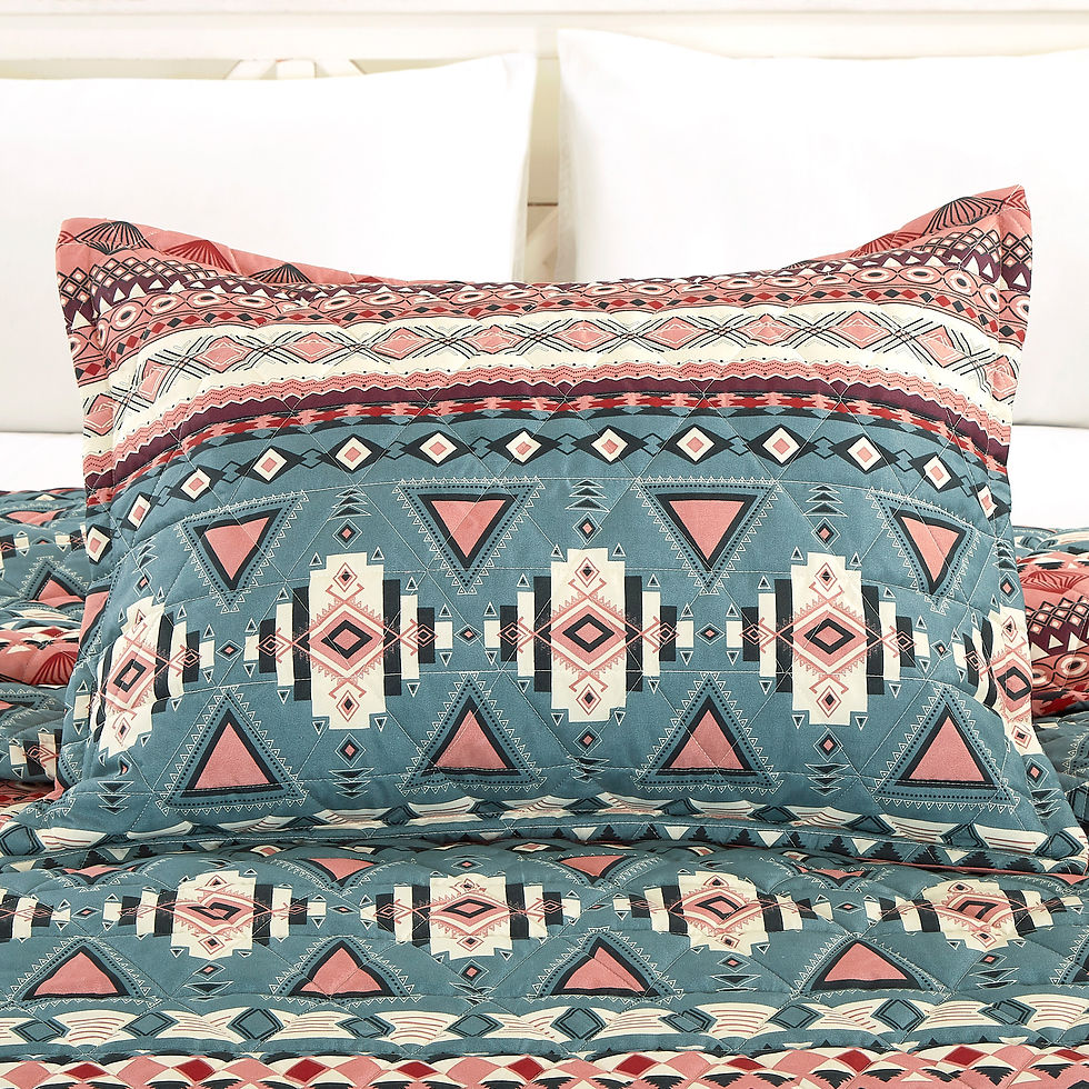 Thumbnail: Western Turquoise Reversible Bedspread Quilt Set with Pillow Shams