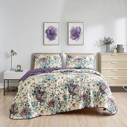 22681-HEYLIE Purple Floral Quilt Set