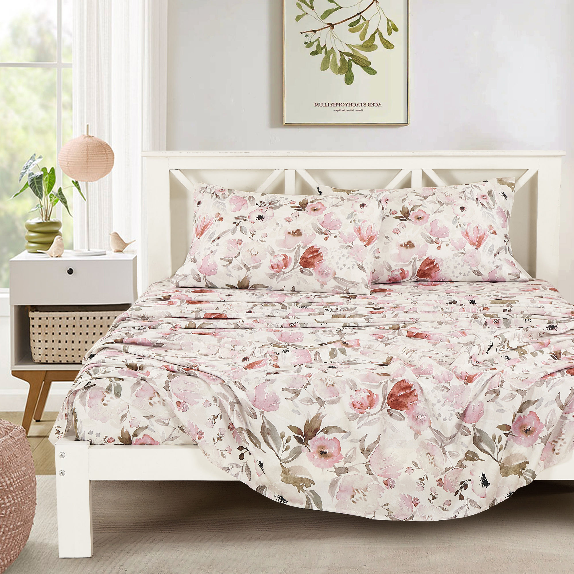 Pink and White Floral Sheet Set