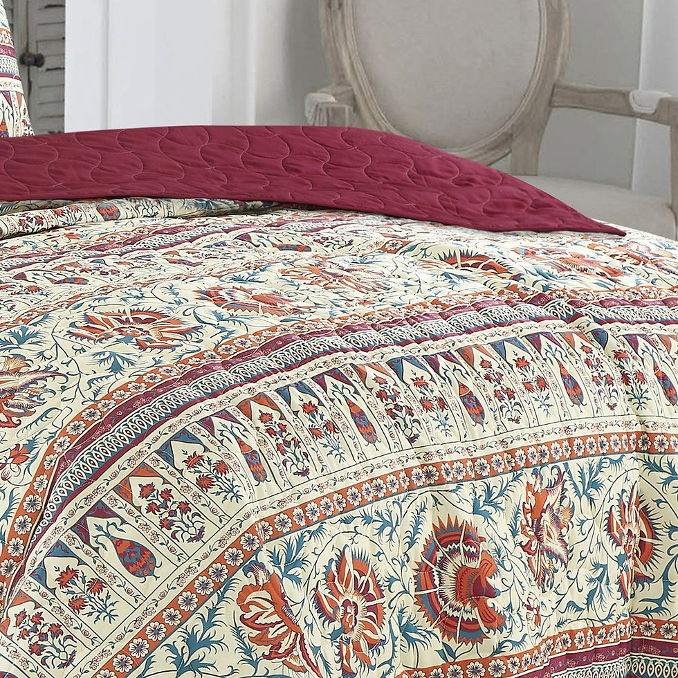 Thumbnail: Burgundy Cream Floral Bedspread Set