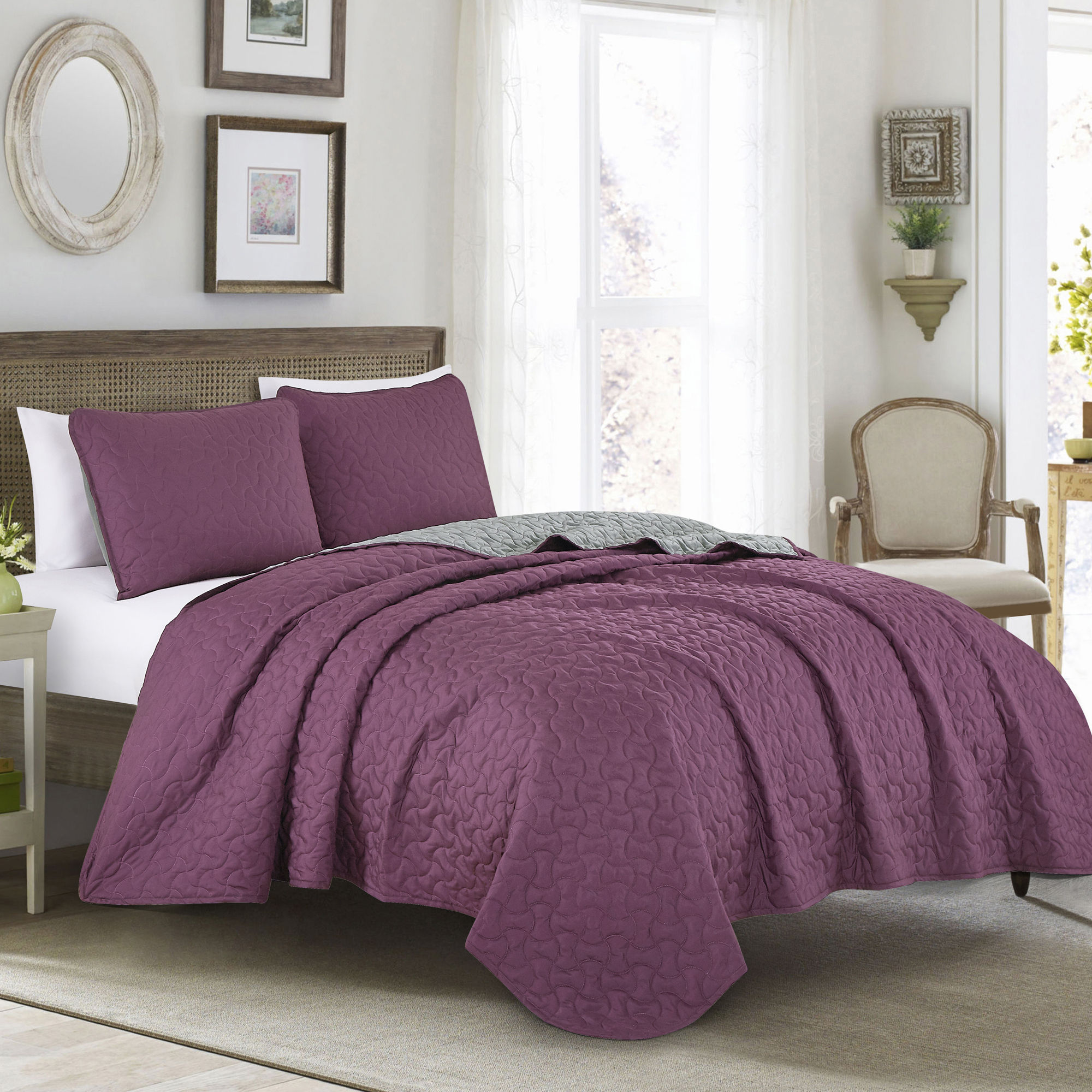 Purple Solid Bedspread Set