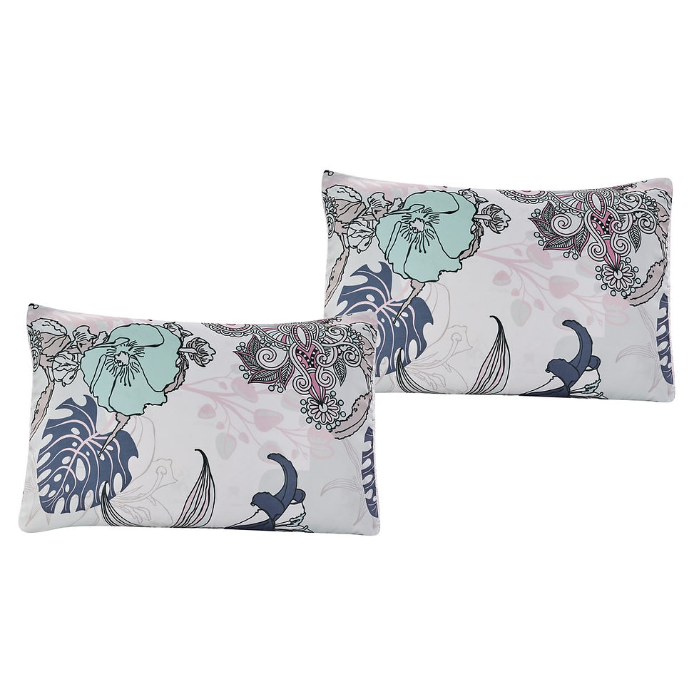 Thumbnail: Blue and Teal Floral Comforter Set with Curtains