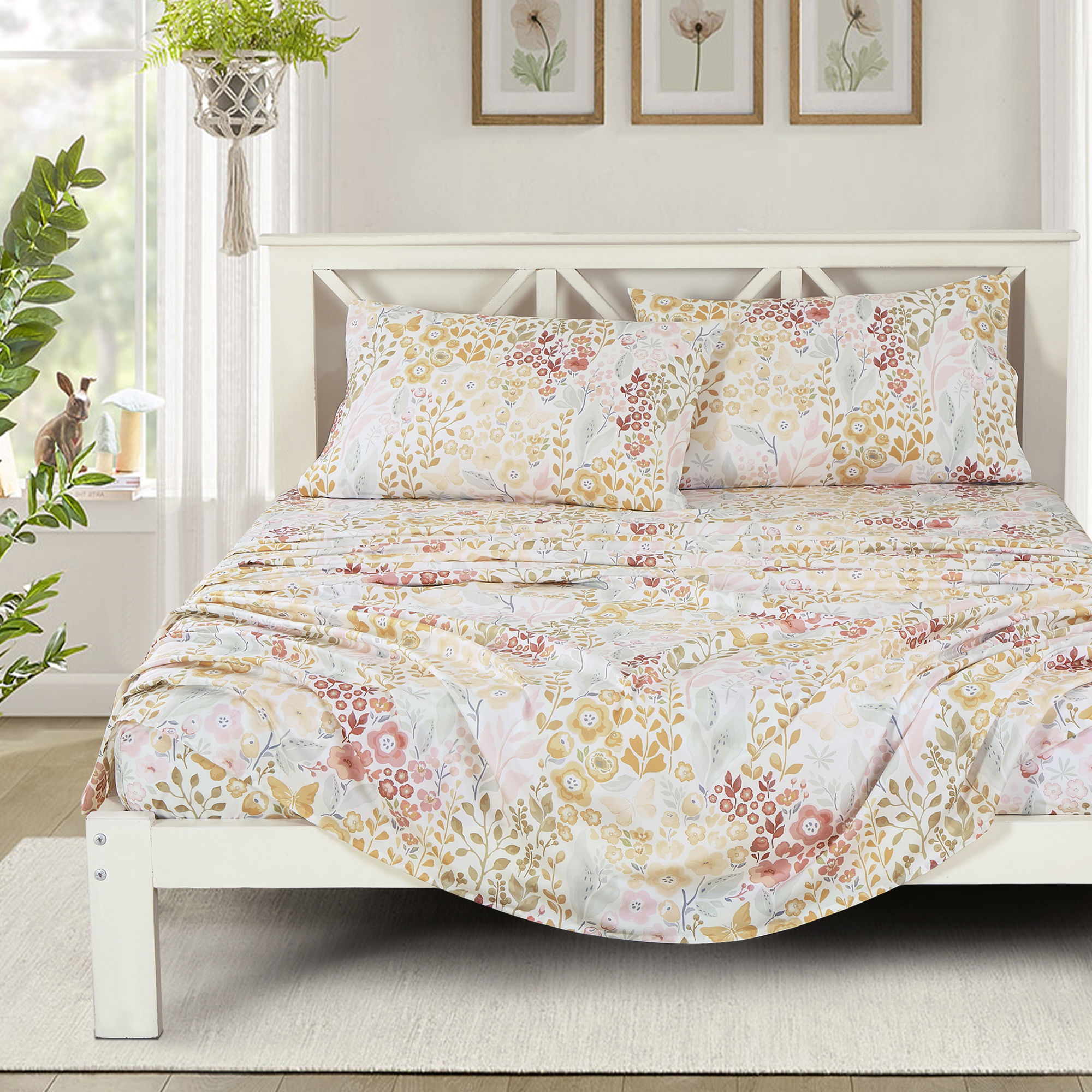 Pink and Yellow Floral Sheet Set