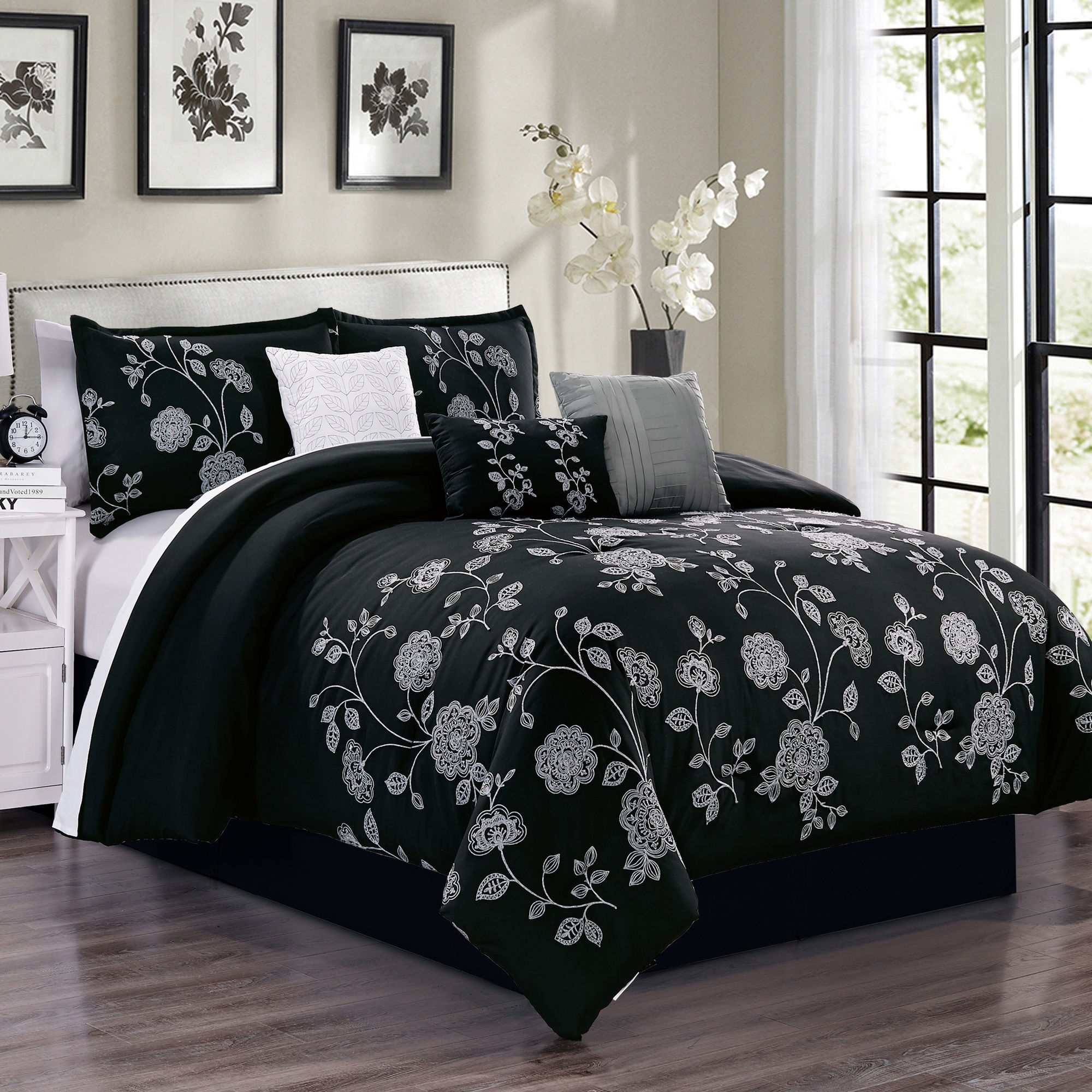 Black Floral Comforter Set
